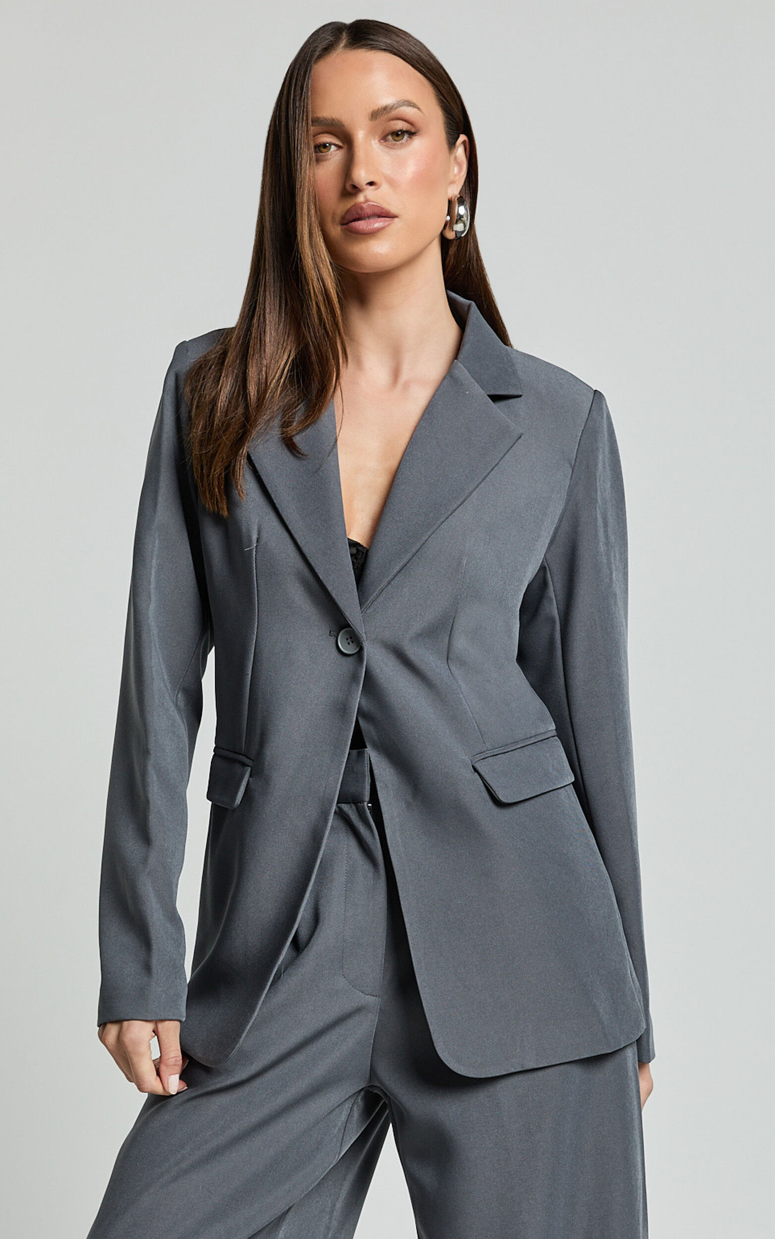 Daffy Blazer Cinched Waist Blazer in Grey Showpo