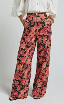 Amalie The Label - Rosabel Linen Blend High Waisted Wide Leg Pants in Atalie Print