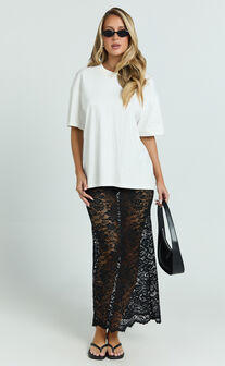 Dahlia Midi Skirt - Lace Skirt in Black
