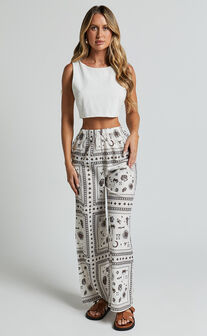 Ryleigh Pants - High Waisted Drawstring Relaxed Pants in MYSTIC PRINT