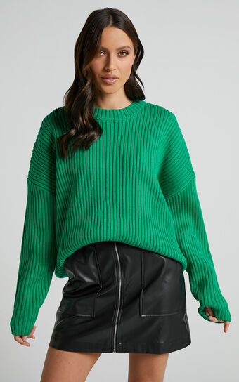 Brooklyn Knit Jumper - Scoop Neck Long Sleeve in Green