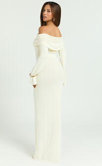 Pietra Maxi Dress - Knit Off Shoulder Dress in Cream