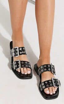 Therapy - Ego Sandals with Hardware Detail in Black Patent