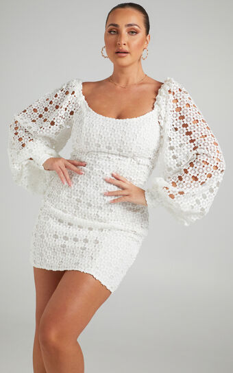 Briannah Mini Dress - Crochet Dress in White