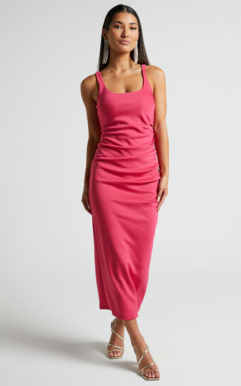 Irene Midi Dress - Square Neck Dress in Berry