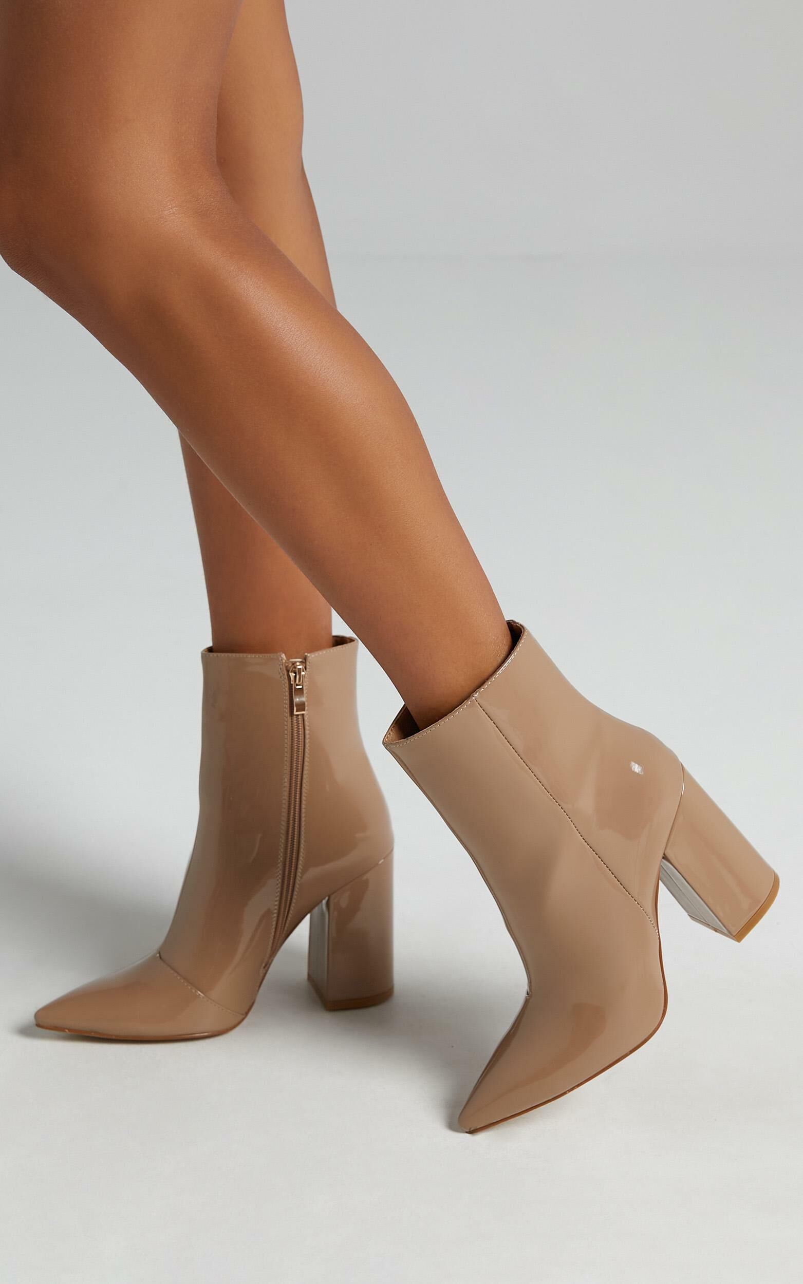 Billini Tio Boots in Taupe Patent Showpo