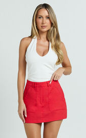 Dream Linen Skort - High Waisted A Line Skort in Red | Showpo USA