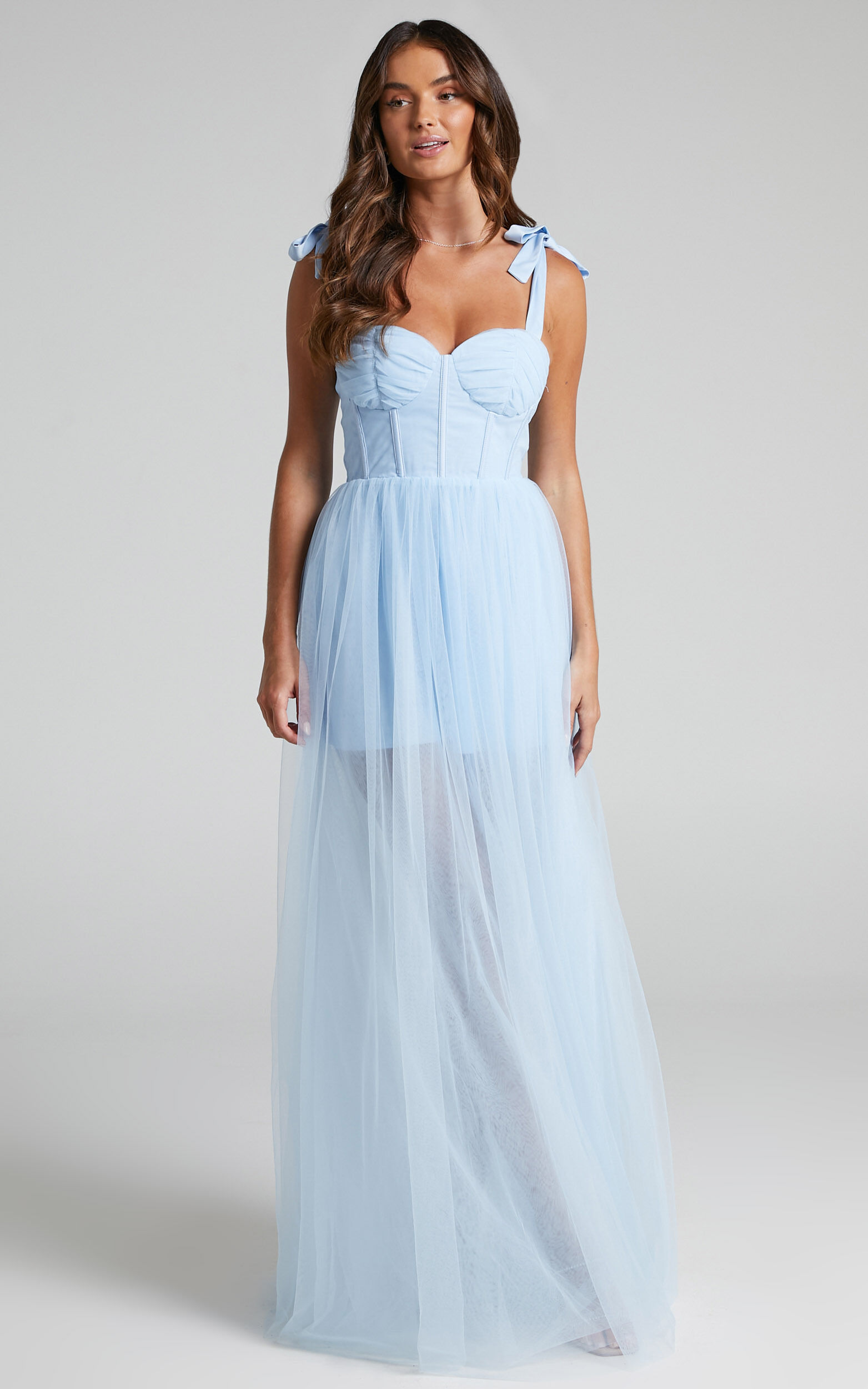 Emmary Gown - Bustier Bodice Tulle Gown in Pale Blue