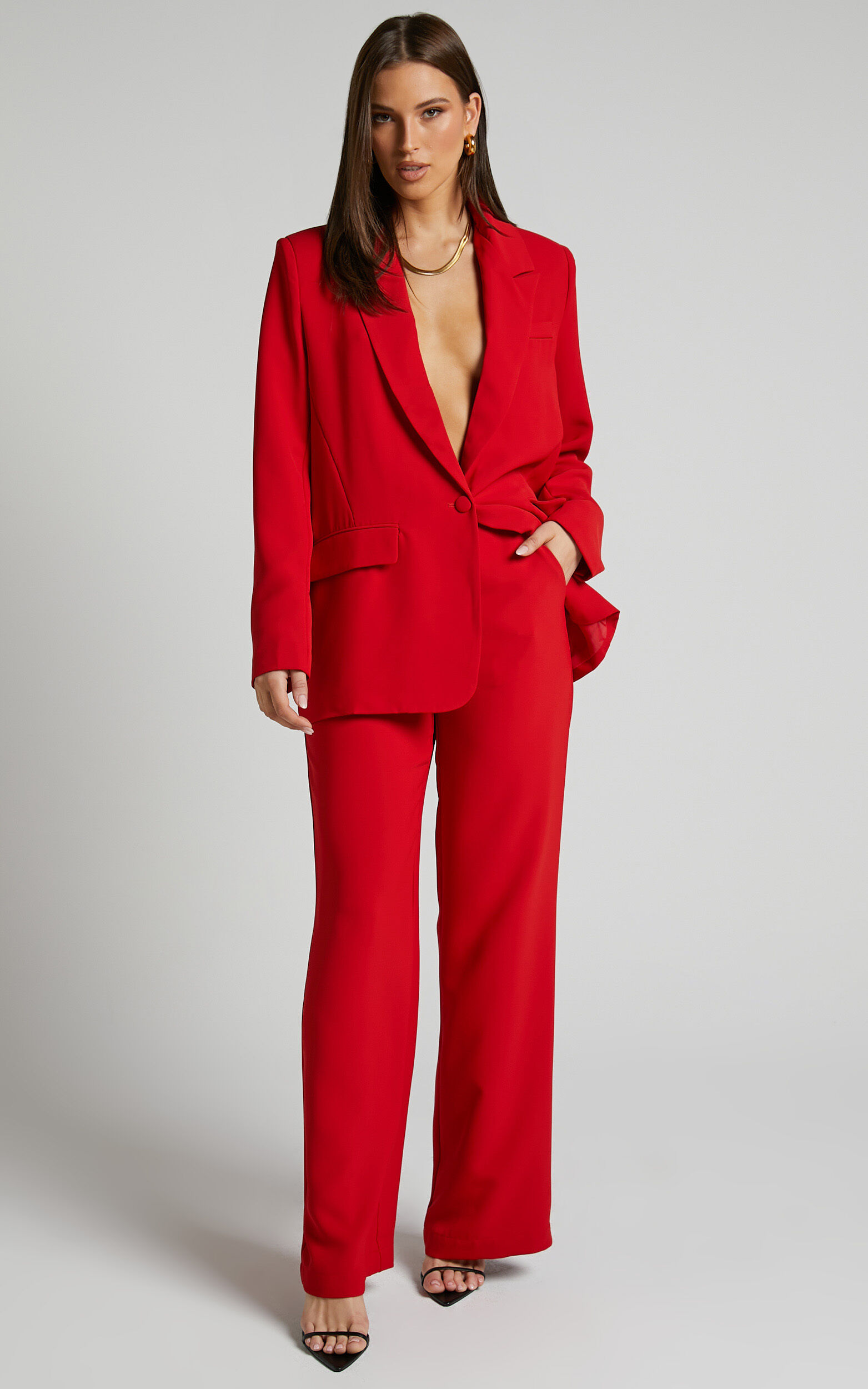 Red Formal Button Wide Leg Trousers