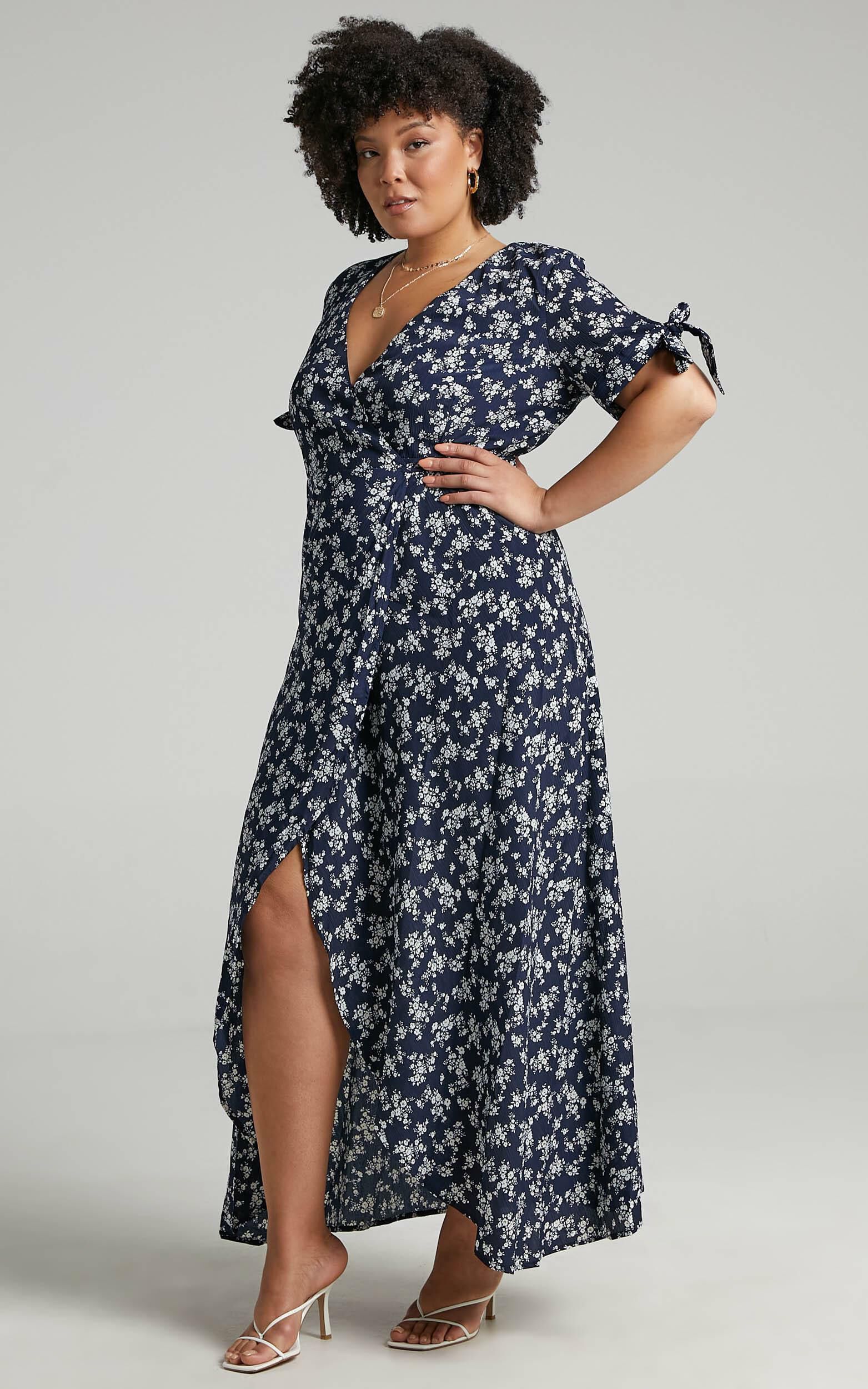 Mia floral wrap maxi dress navy clearance