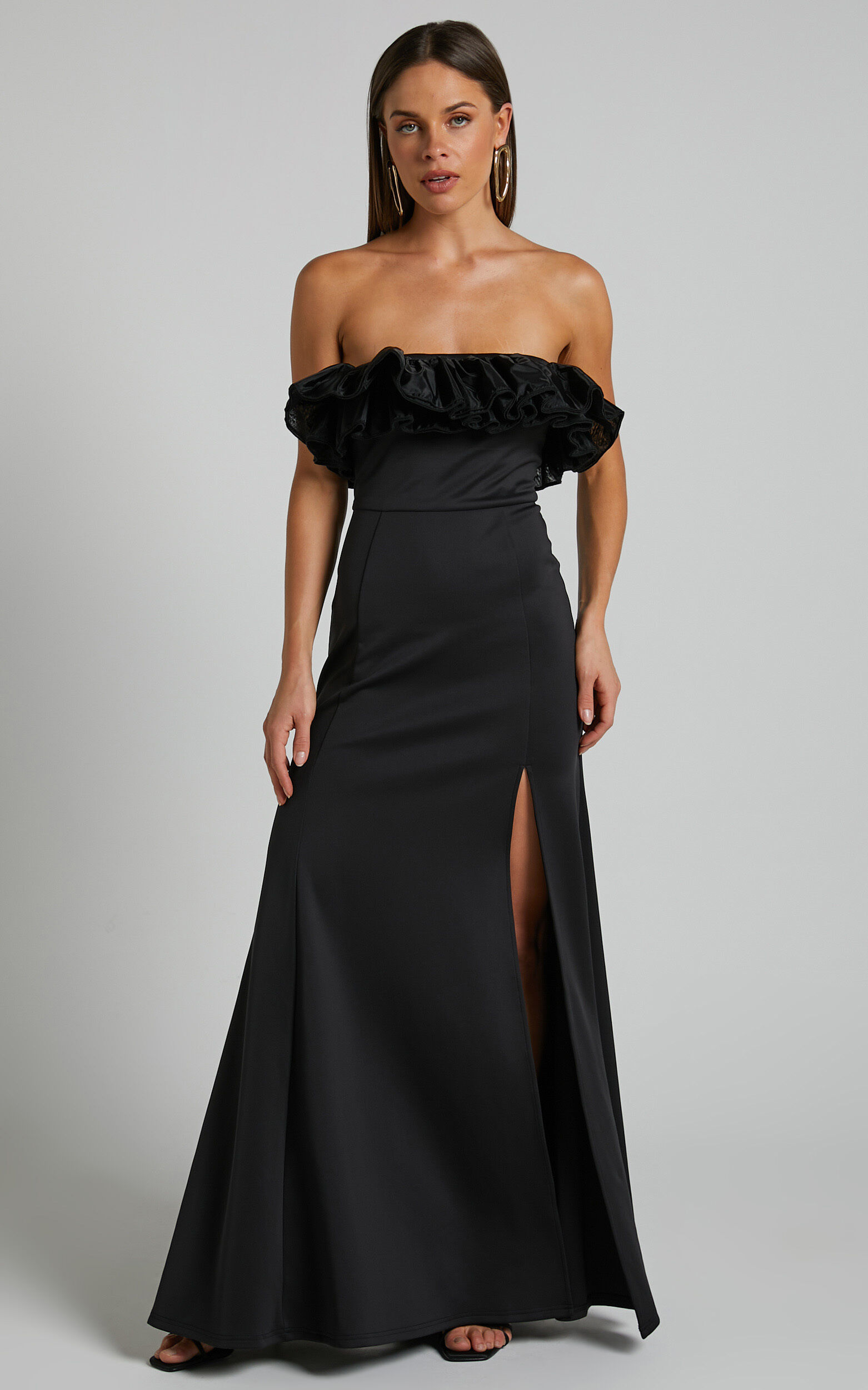 Cassius Gown Off Shoulder Ruffle Ball Gown Dress in Black