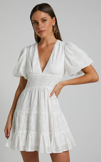 Valiery Mini Dress - Overlay Sheer Detail Dress in Ivory