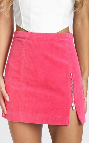 Leslie Corduroy Skirt in Hot Pink