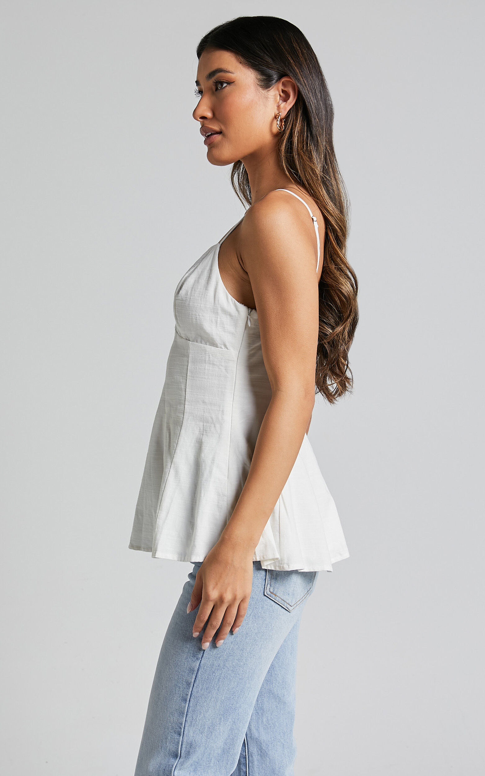 Louella Top - Strappy Panel Seam Peplum Cami in White | Showpo USA