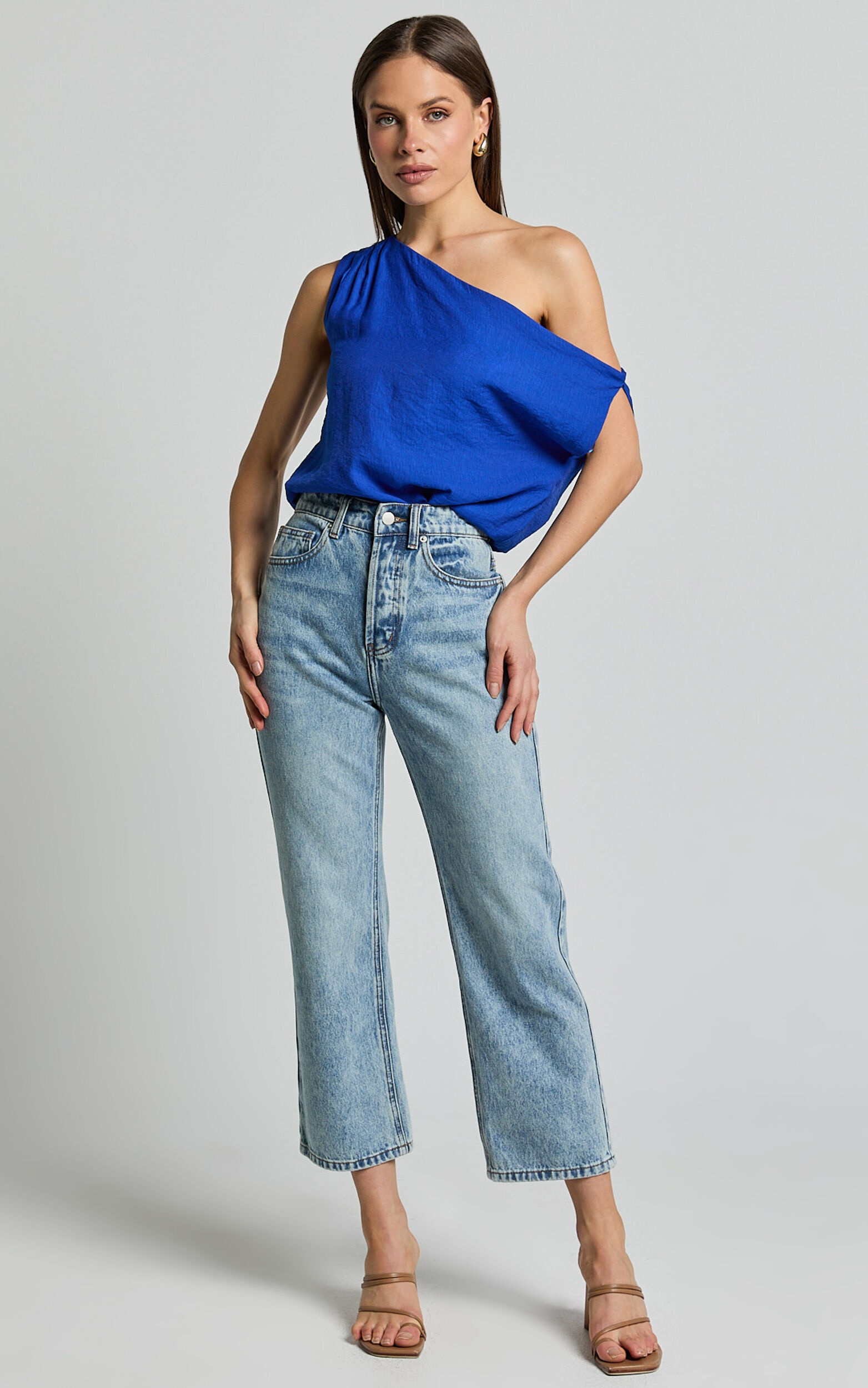 Mabel Bodysuit - Asymmetrical Neckline One Shoulder in Cobalt Blue | Showpo