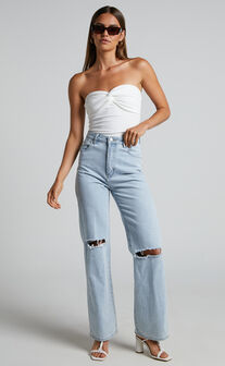 Jelena Top - Jersey Strapless Twist Front Top in White