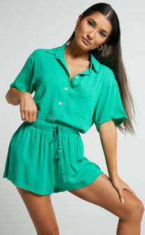 Jubilee Two Piece Set - Button Up Shirt and Shorts Set in Jade