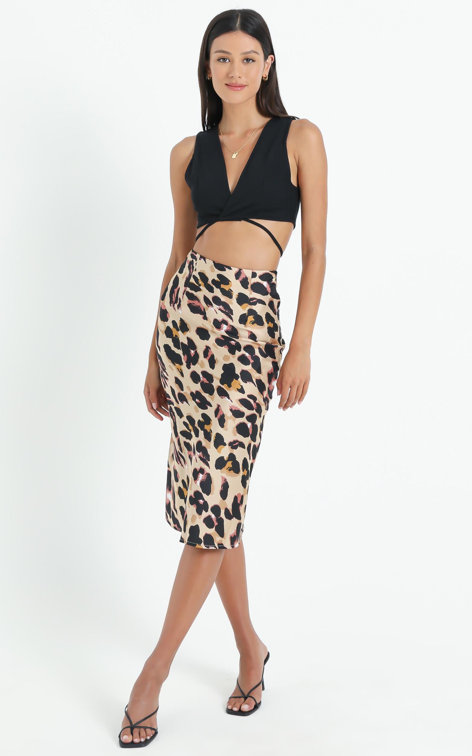 Wild Spirit Midi Skirt in Leopard Print Satin
