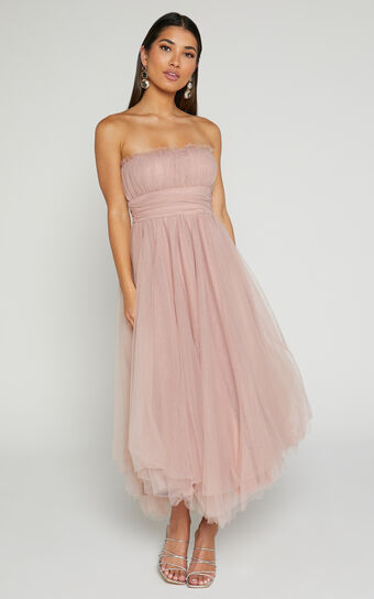 Brooke Midi Dress - Tulle Frill Detail Midi Dress in Blush