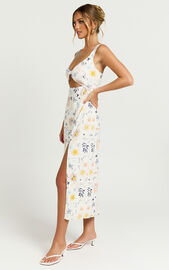 Nicola Midi Linen Blend Dress - Strappy Front Twist Cut Out Column ...