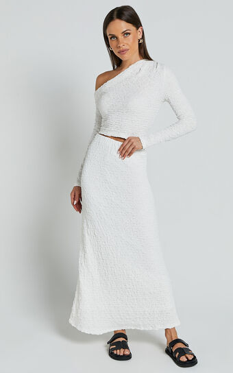 Jackie Midi Skirt - High Elasticated Waist Skirt in White
