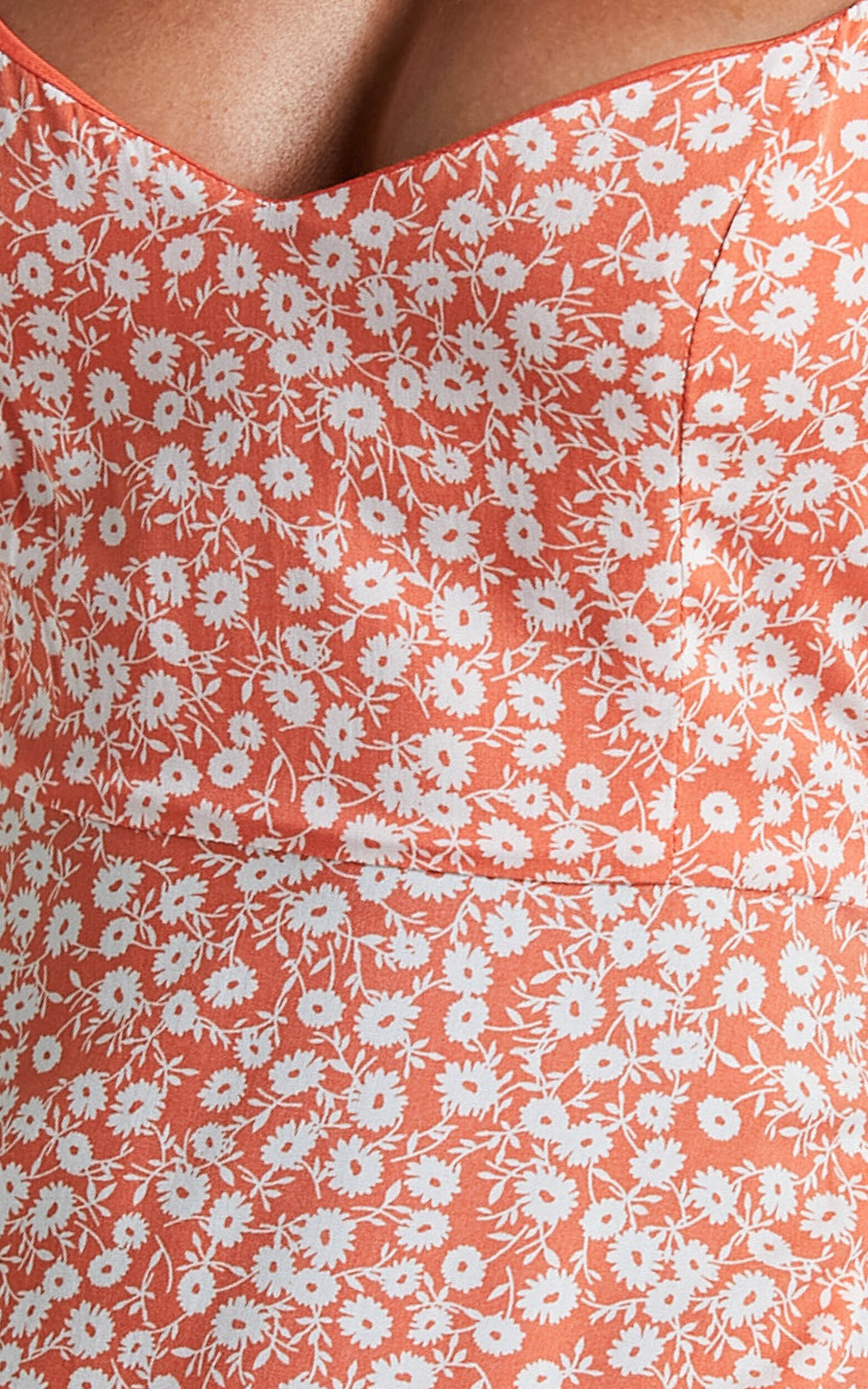 Donissa Midi Dress - Thigh Split Flutter Sleeve Dress in Orange Floral