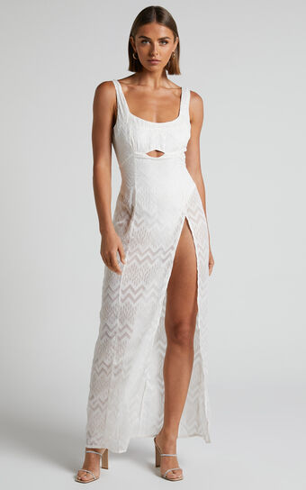 Khryzsha Midi Dress - Sheer Cut Out Dress in White