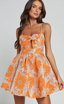 Alena Mini Dress - Sweetheart Sleeveless Cut Out Front Dress in Orange