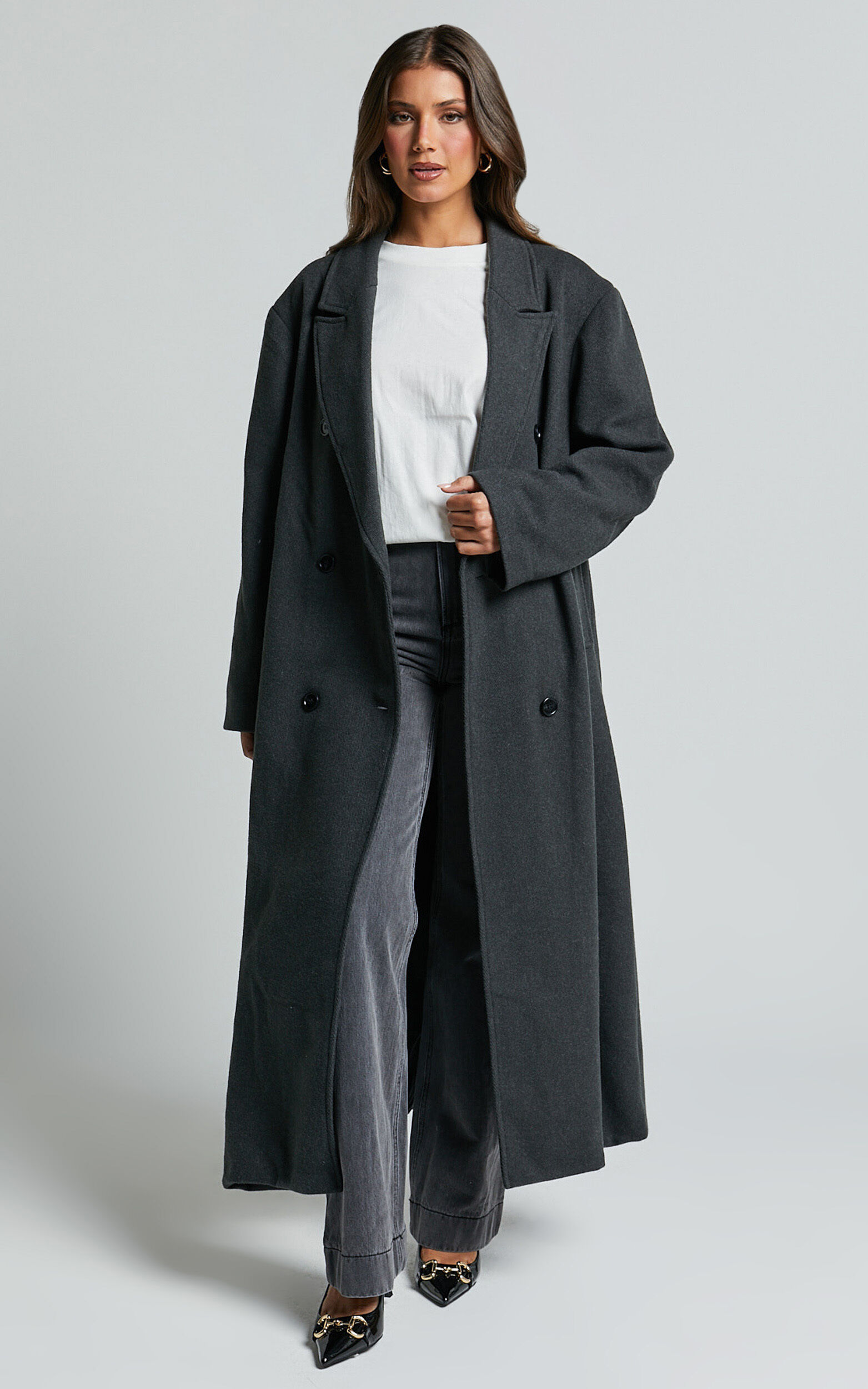 Silvena Coat Oversized Longline Tailored Coat in Slate Grey Showpo USA
