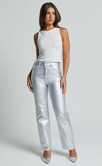 Addison Jeans - High Waisted Metallic Jeans in Silver