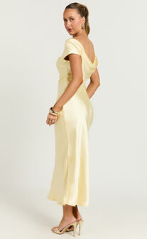 Menette Midi Dress - Short Sleeve Low Back Dress in Butter