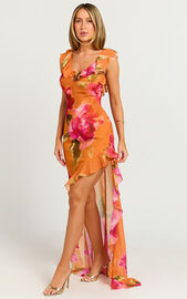 Theadore Maxi Dress - One Shoulder Asymmetric Hem Dress in Tropical ...