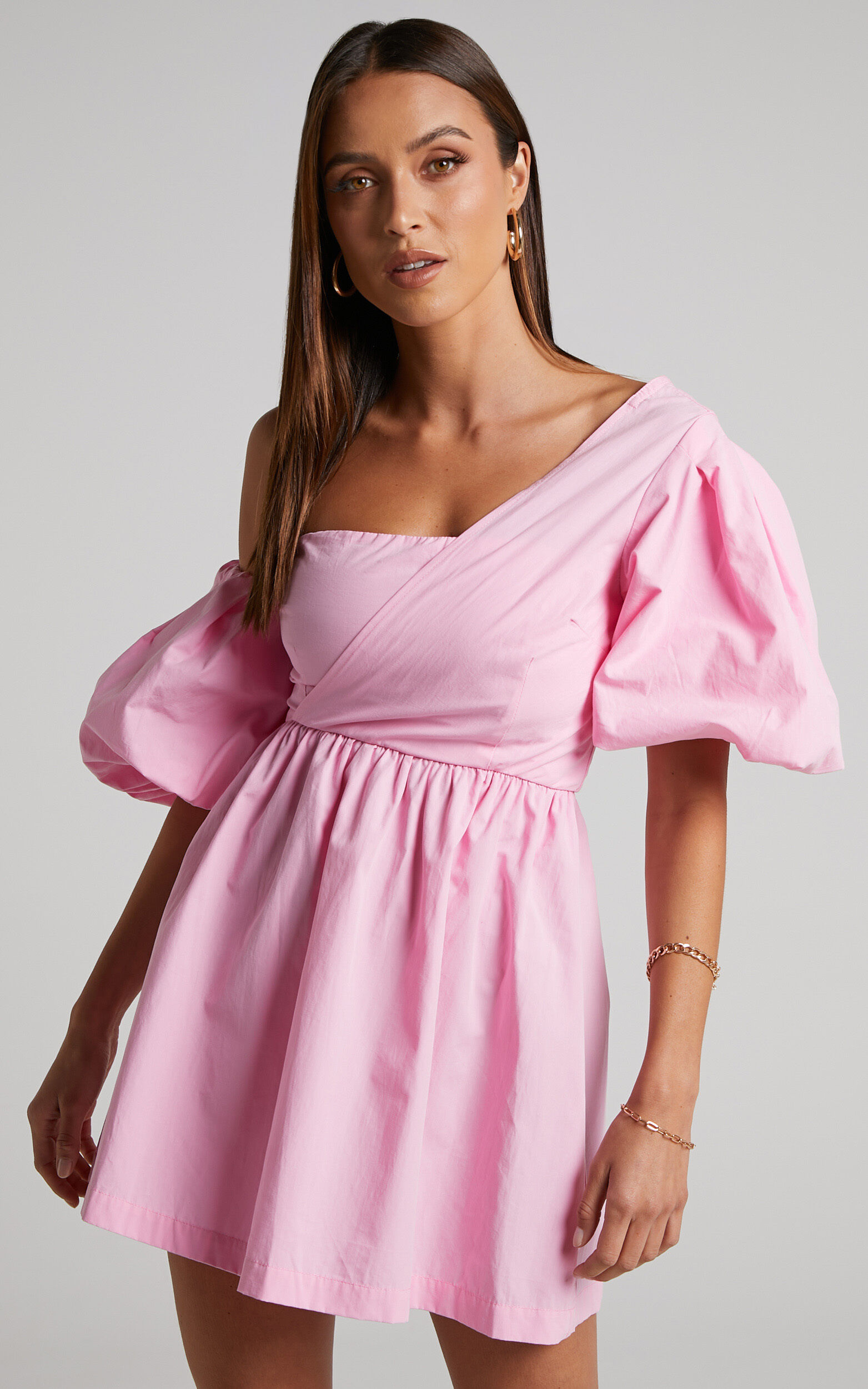 ワンピース ETMON Square Puff Mini Dress, Pink HzDazrl Women Cute Babydoll Mini Dress Puff Short Sleeve