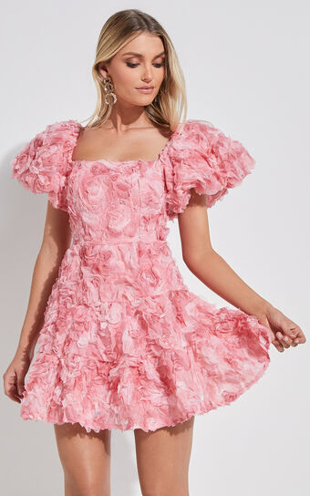 Blanca Mini Dress - Puff Sleeve Dress in Pink Floral
