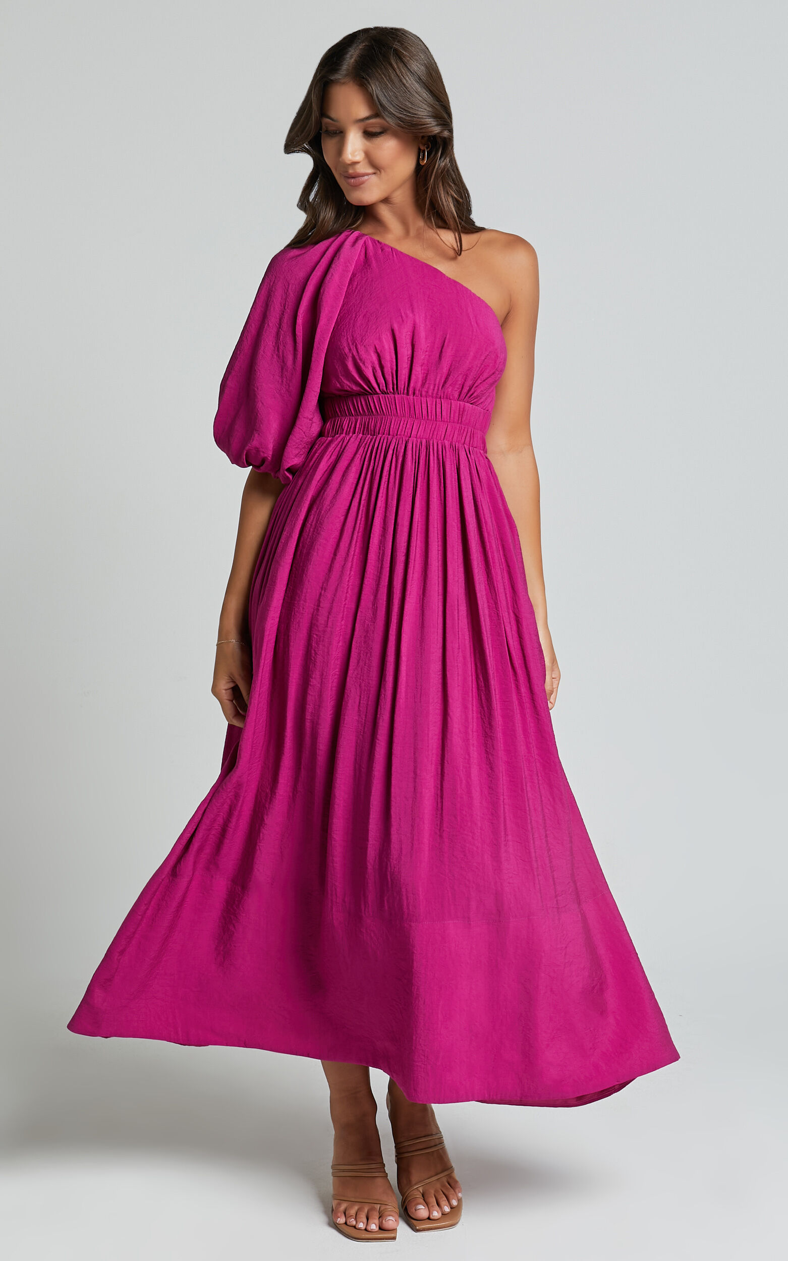 Lleve Midi Dress One Shoulder Empire Waist Dress in Grape Showpo USA