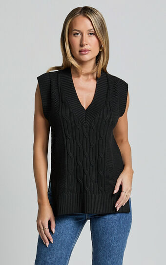 Cadha Vest - Knit Sweater Vest in Black