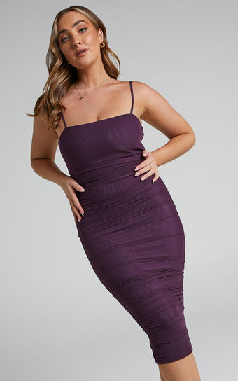 Coming For You Midi Dress - Mesh Dress in Dark Purple