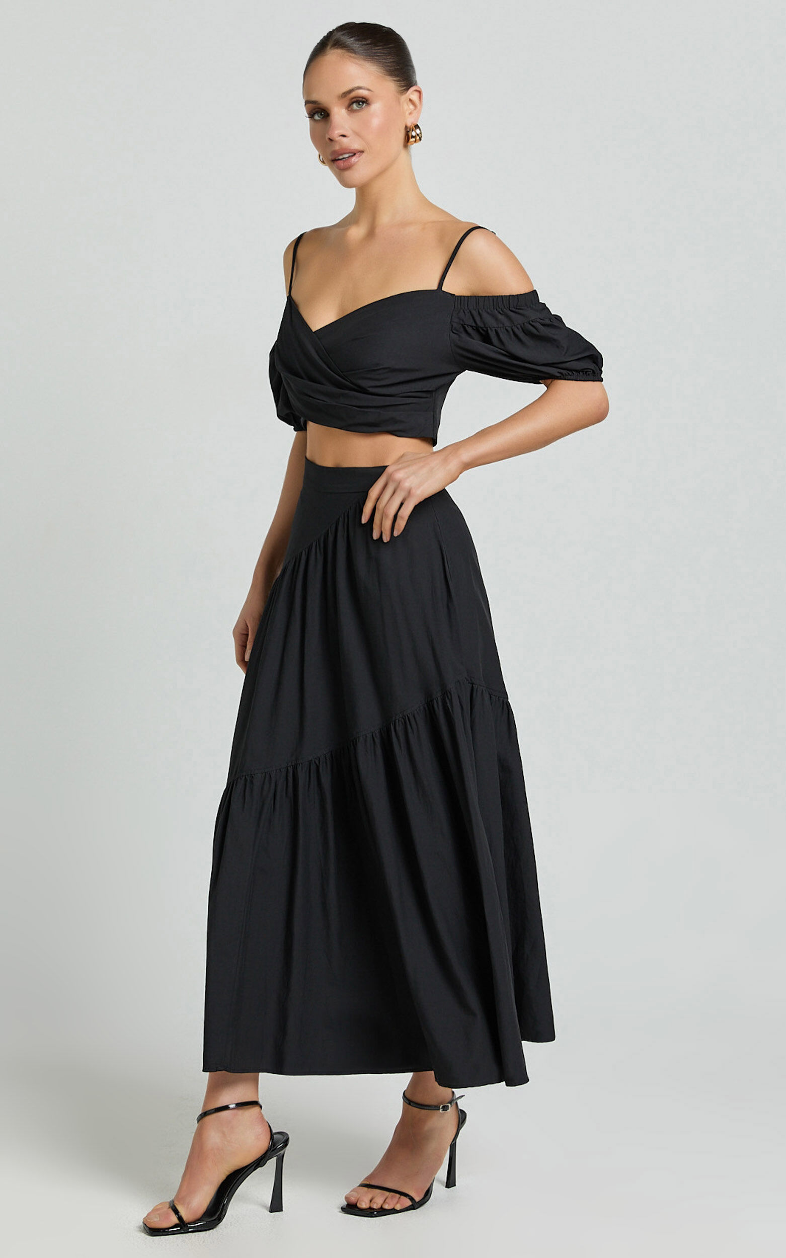 Bella Maxi Skirt - High Waist Tiered Maxi Skirt in Black