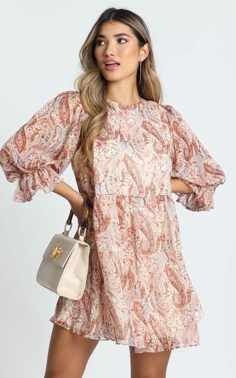 Oh My Days Mini Dress In Rust Paisley