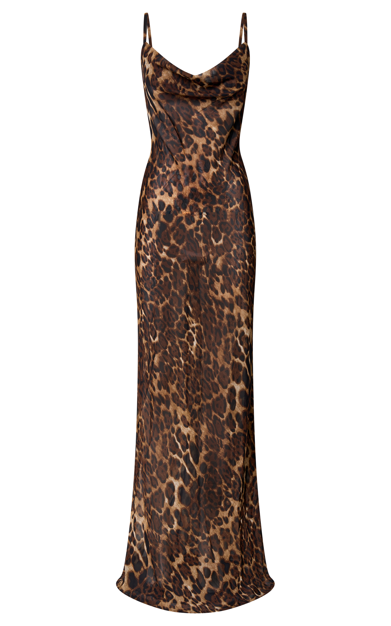 Hilary Maxi Dress - Sheer Cowl Neck Slip Dress in Leopard