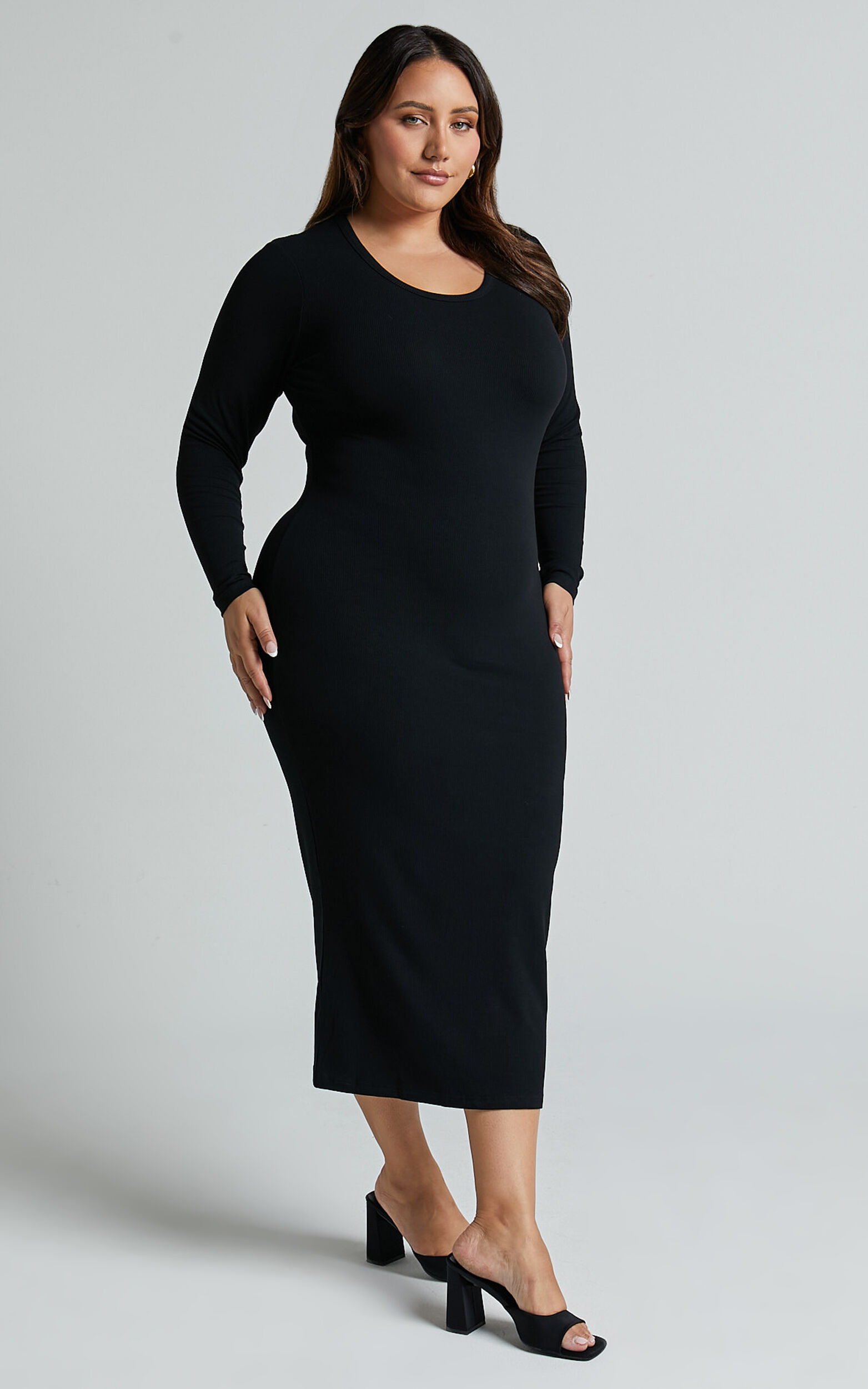 Long sleeve midi bodycon dress plus size sales