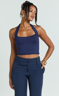 Dexter Top - Jersey Halter Crop Top in Navy