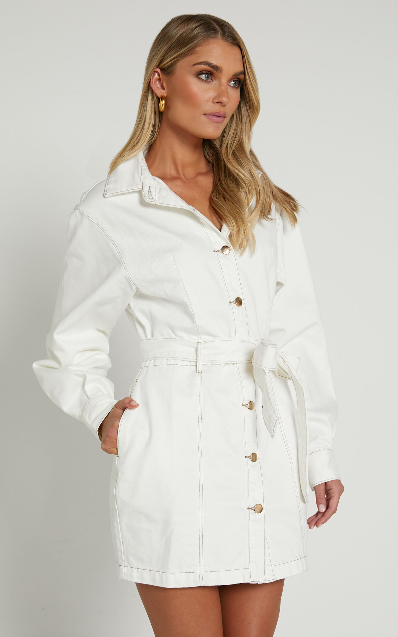 Off white denim dress sales