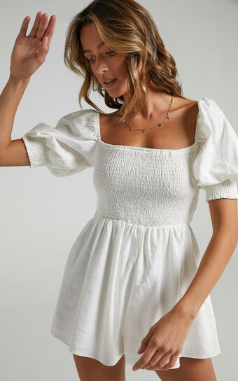 Take Action Playsuit in White Linen Look