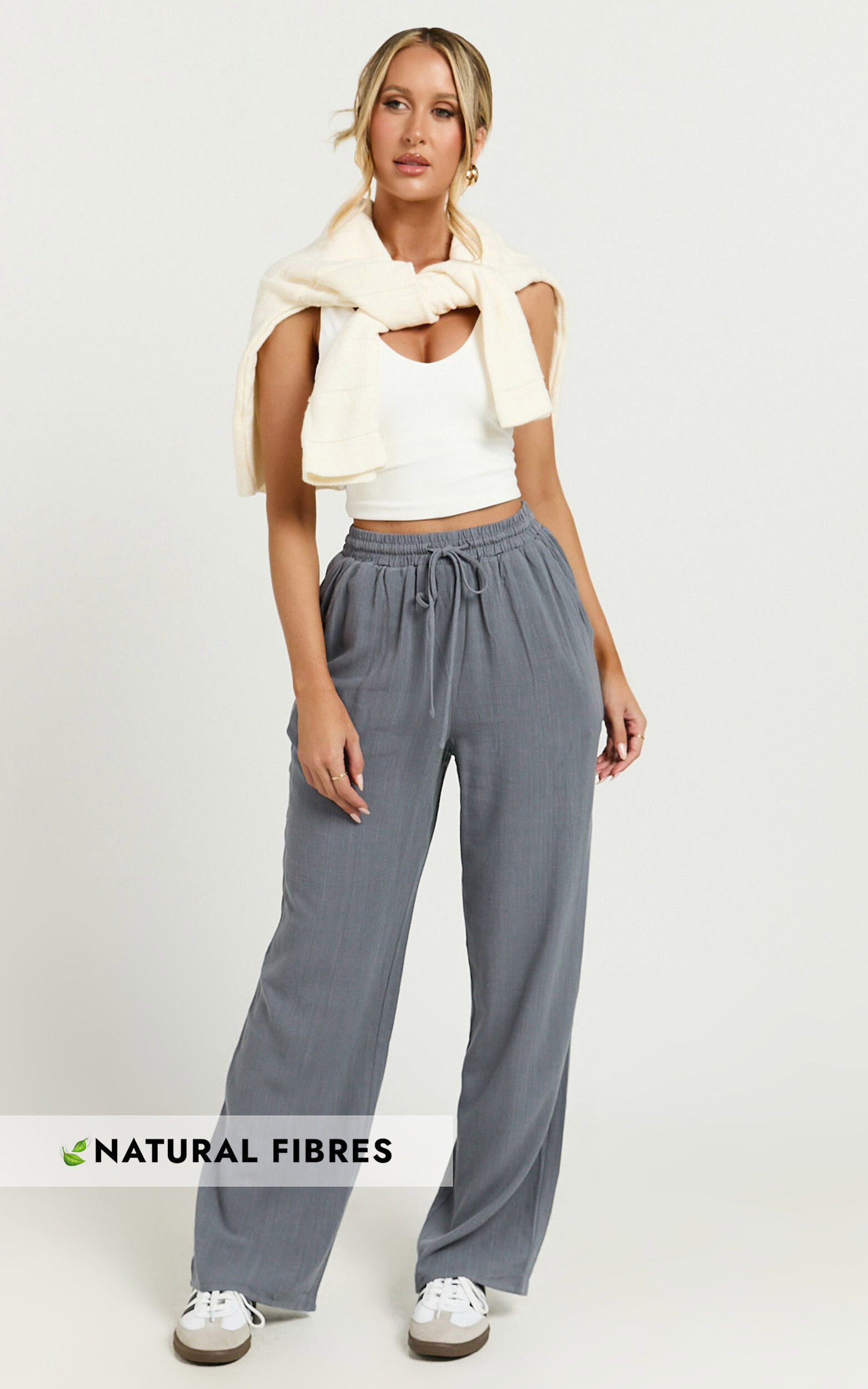 Kala Pants - Mid Waisted Relaxed Elastic Waist Pants in Charcoal - 06, GRY1