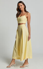 Rosalee Two Piece Set - Strappy Crop Top and High Waisted A Line Midi Skirt Set in Yellow | Showpo