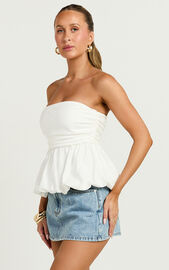 Karmen Top - Strapless Ruched Side Bubble Hem Top in Off White | Showpo
