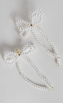 Jenny Earrings - Ribbon Pearl Statement Earrings in White