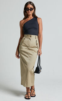 Anna Midi Skirt - High Waisted Cargo in Sand