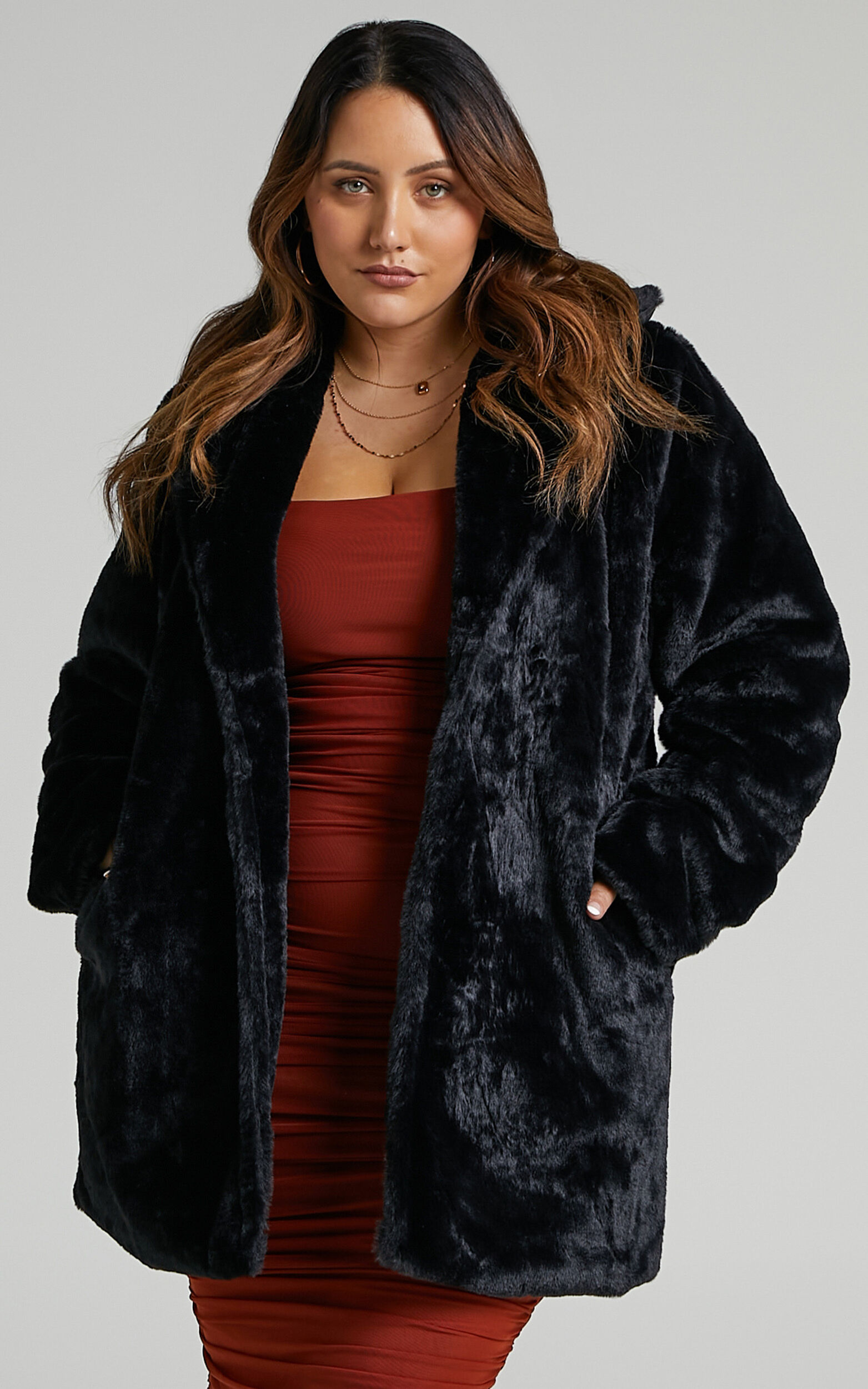 Leaning On You Coat - Faux Fur Coat in Black Faux Fur | Showpo USA
